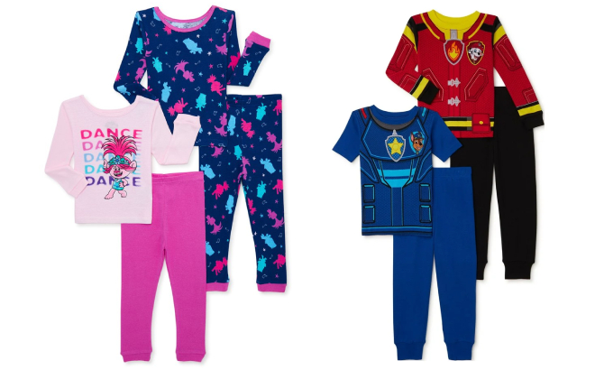 Trolls 2 and Paw Patrol Toddler 4 Piece Pajama Set