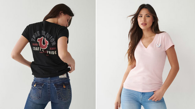 True Religion Crystal Horseshoe V Tee and True Religion True Logo V Tee