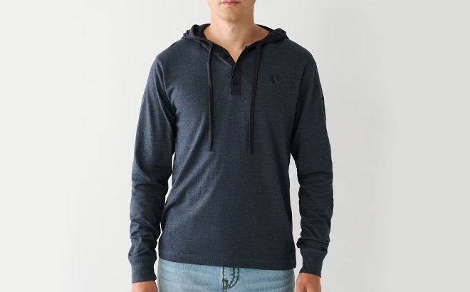 True Religion Mens Hooded Henley Shirt