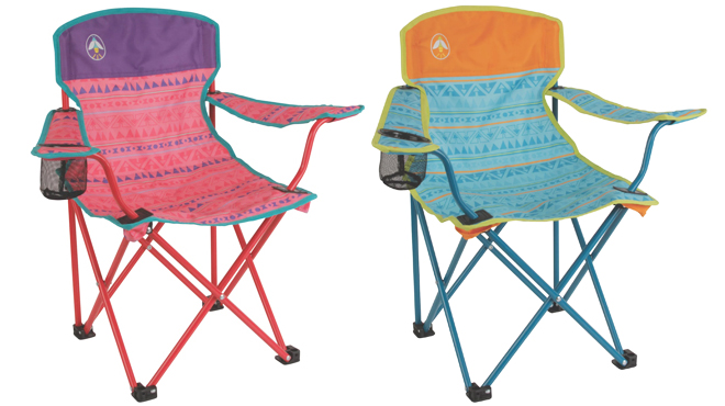 Two Coleman Kids Quad Chairs in Pink on the Left and Blue on the Right