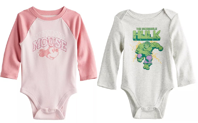 Two Disney Baby Bodysuits Mickey Mouse and Hulk