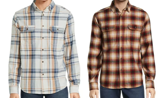 Two George Mens Long Sleeve Flannel Shirts