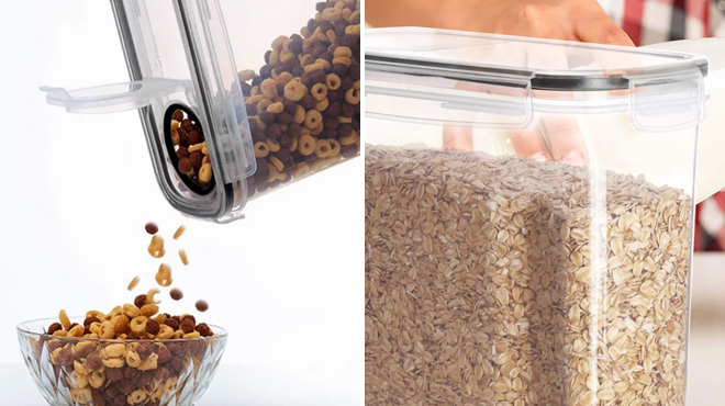Two Images of Cereal Storage Container with Cereals