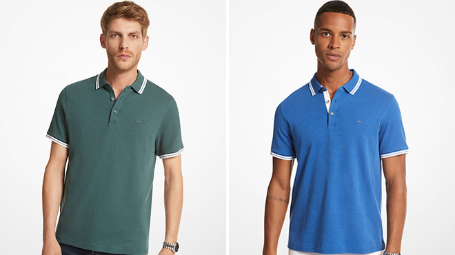 Two Models Wearing Michael Kors Greenwich Cotton Polo Shirts