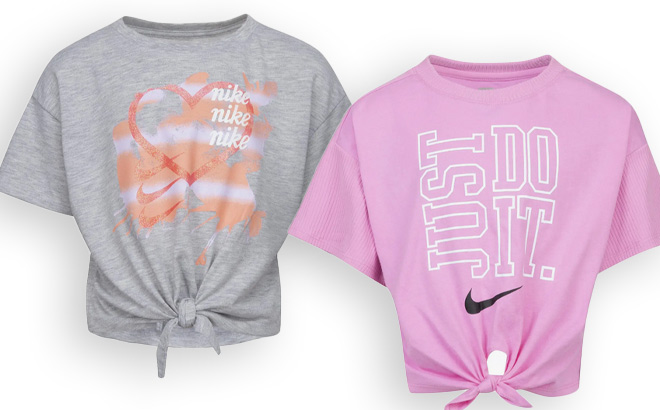 Two Nike Girls T Shirt in Grey and Pink