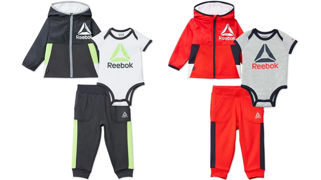 Two Sets of Reebok Baby Boy Hoodie Bodysuit and Joggers