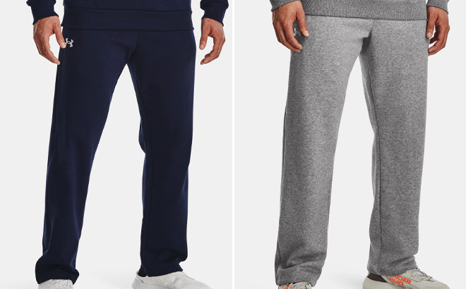 Under Armour Mens UA Rival Fleece Pants in Dark Blue and Grey