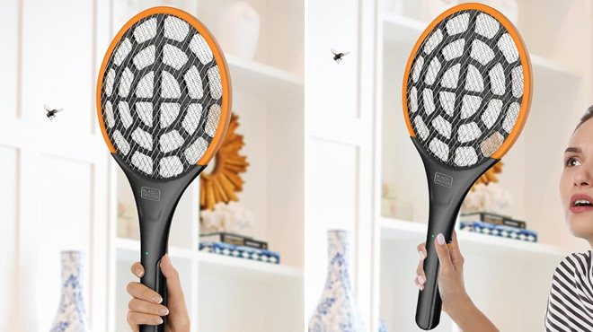 Women Holding Black Decker Electric Fly Swatters