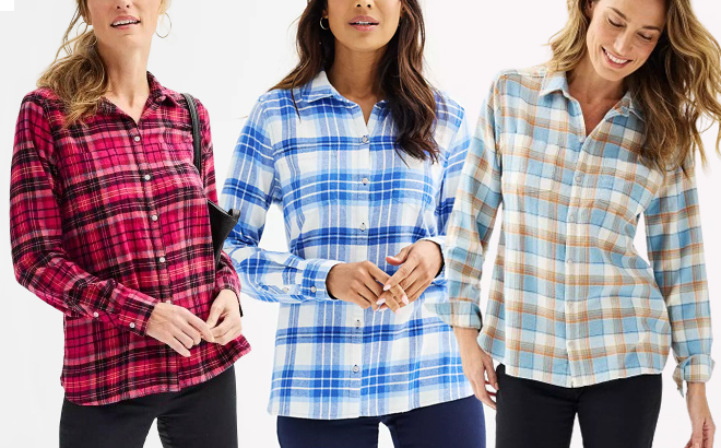 Women Wearing Croft Barrow Womens Flannel Shirts