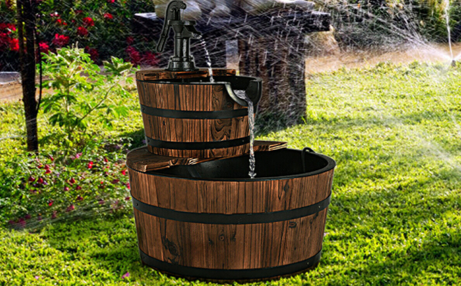 2-Tier Barrel Waterfall Fountain $82 Shipped | Free Stuff Finder