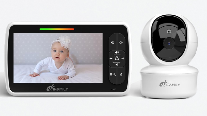 an Image of iFamily Baby Monitor Set on a Gray Background