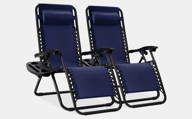 2 Adjustable Zero Gravity Patio Chair Recliners w Cup Holders