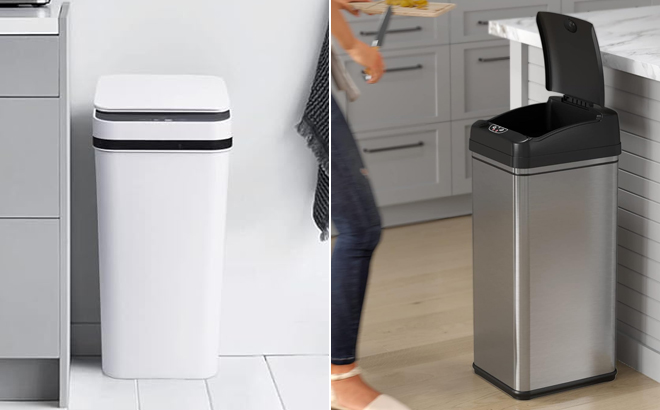 2 2 Gallon Touchless Automatic Motion Sensor Small Slim Garbage Can and 13 Gallon Kitchen Trash Can with Lid and Odor Filter