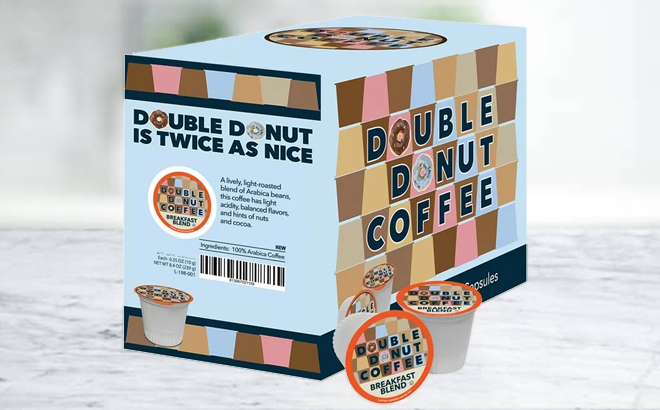 A Box of Double Donut Coffee Breakfast Blend Coffee Pods