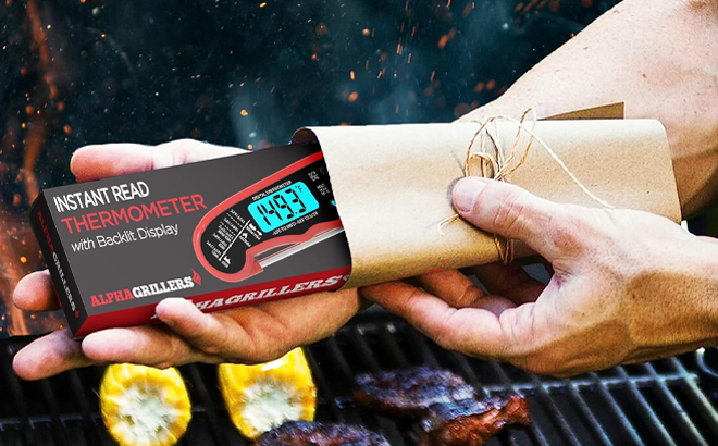 A Person Holding the Alpha Grillers Instant Read Meat Thermometer for Grill and Cooking