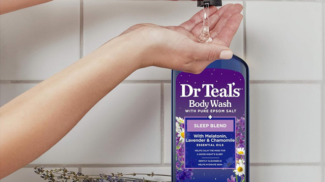 A Person Using Dr Teals Sleep Blend Body Wash