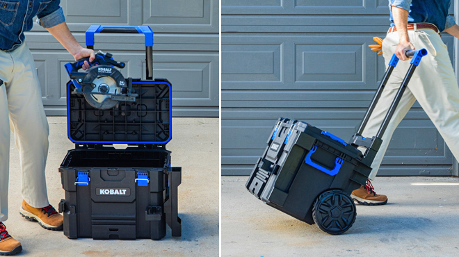 A Person Using a Kobalt Lockable Tool Box