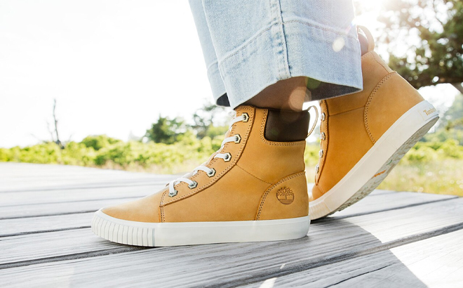 A Person Wearing Timberland Skyla Bay Womens Boots