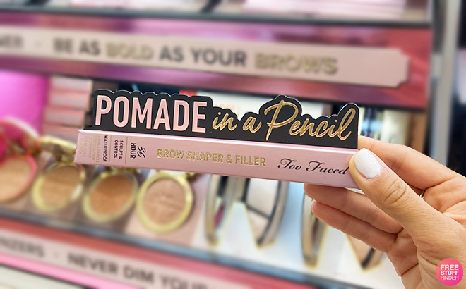 A Person Wearing Too Faced Pomade in a Pencil Brow Shaper and Filler