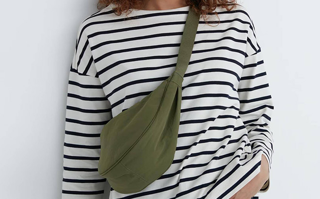 A Person Wearing a Green Belt Bag