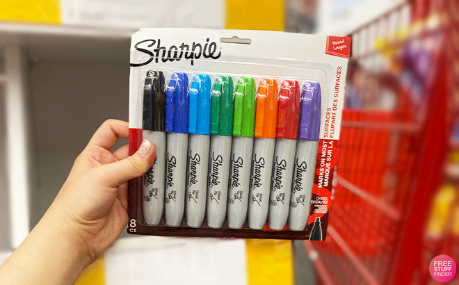 A Person is Holding Sharpie Permanent Markers Chisel Tip 8 Count