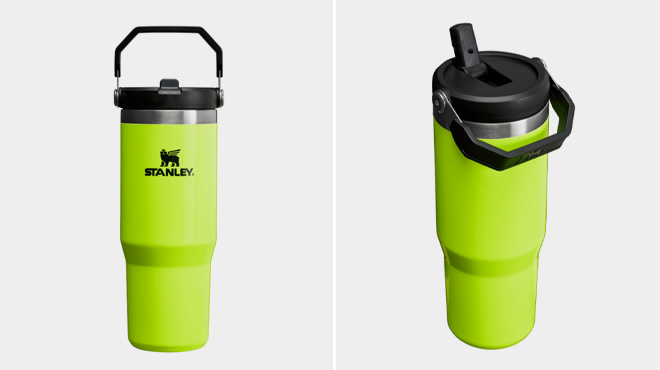 A photo showing The IceFlow Flip Straw Tumbler in neon yellow color