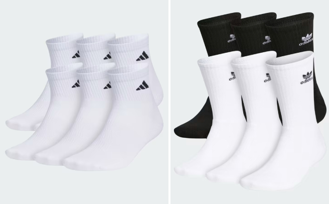 Adidas Mens Superlite 3 Quarter and Trefoil Crew Socks Socks 6 Pack