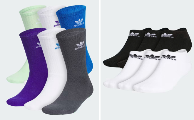 Adidas Trefoil Mens Crew and No Show Socks 6 Pack