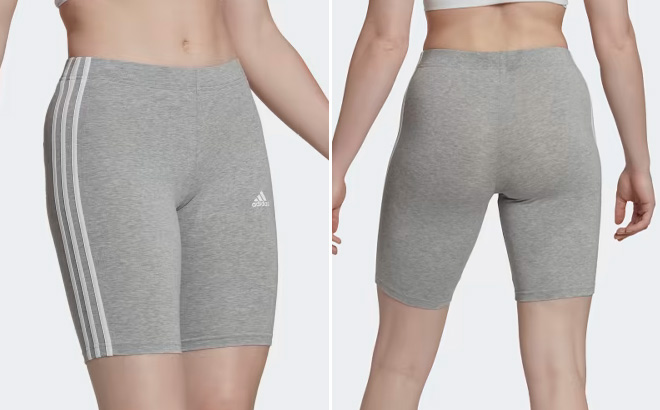 A Woman Wearing Adidas Womens Bike Shorts in Grey