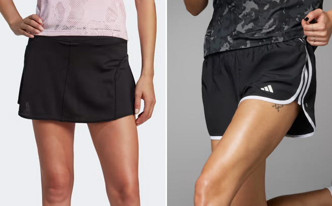 Models Wearing Adidas Womes Training Skirt and Shorts in Black