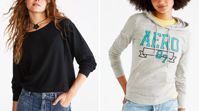 Aeropostale Womens Long Sleeve Wear 2 Ways Tee