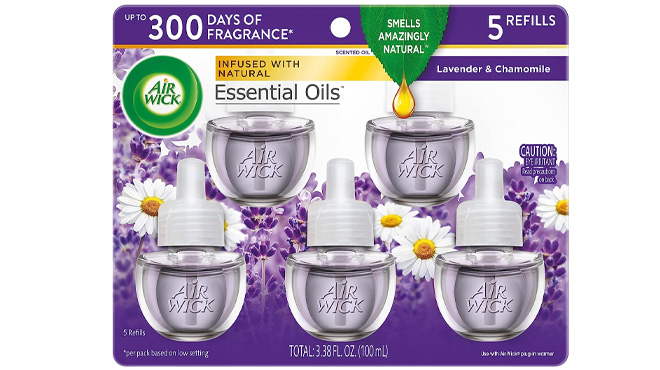 Air Wick Lavender and Chamomile Plug in Scented Oil Refill 5 Count on White Background