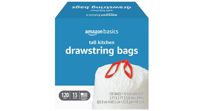 Amazon Basics Tall Kitchen Trash Bags 120 Count on White Background