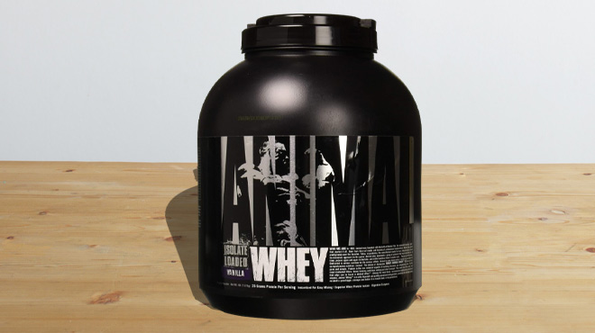 Animal Whey Isolate Whey Protein Powder Bottle on a Table