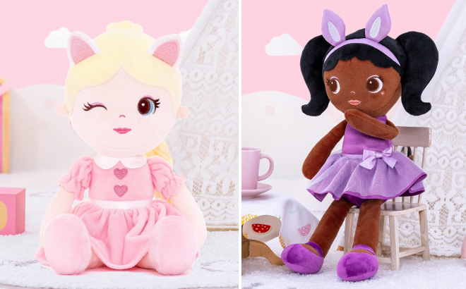 Baby Doll Kitty Girl with Braids and African Baby Girl Doll Plushies