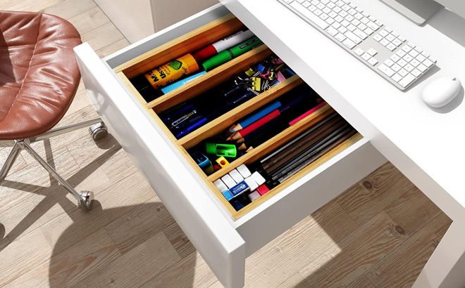 Bamboo Drawer Organizer in a Desk Drawer