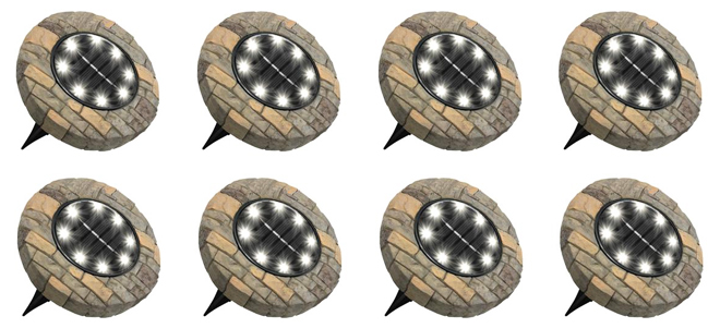 Bell Howell Disk Lights Solar Ultra Stone 8 Pack in Brown Color