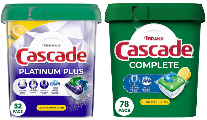 Cascade Platinum Plus 52 Count Dishwasher Pods and Cascade Complete 78 Count Dishwasher Pods