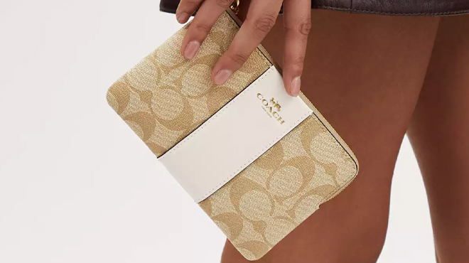 Coach Outlet Corner Zip Wristlet In Signature Canvas 