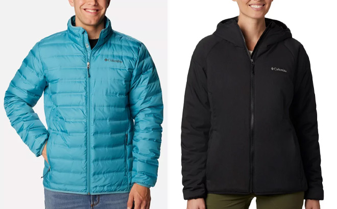 Columbia Mens Lake Down Jacket and Columbia Womens Kruser Ridge II Plush Softshell Jacket