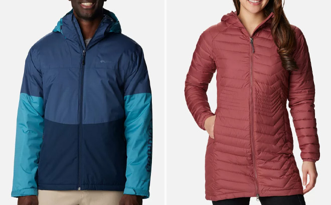 Columbia Mens Point Park Insulated Jacket and Columbia Womens Powder Lite Mid Jacket