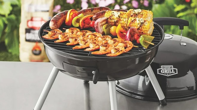 Expert Grill 14 5 steel Portable Charcoal Grill on an Outdoor Counter