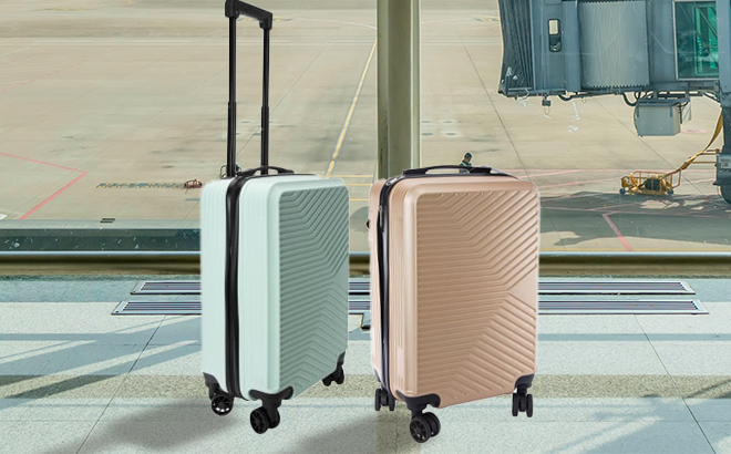 Hardside Carry On Spinner Luggage 38L in Two Colors at the Airport Terminal