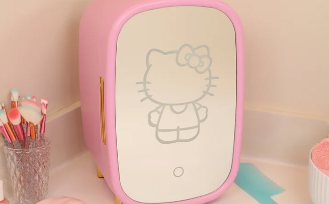 Hello Kitty Pink Beauty Mini Fridge 7L With Light Up Diammable Mirror