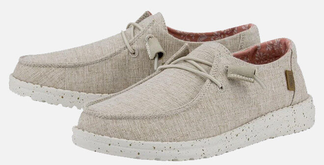 Hey Dude Wendy Chambray Womens Shoes in White Nut Color