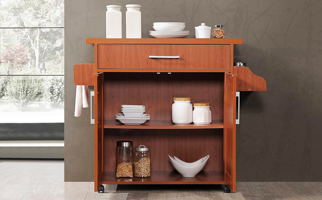 Hodedah Kitchen Island in Cherry Color