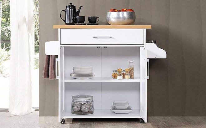 Hodedah Kitchen Island in White Color