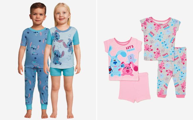 Lilo Stitch Toddler 4 pc Character Pajama Set and Blues Clues Toddler Girls 4 pc Pajama Set