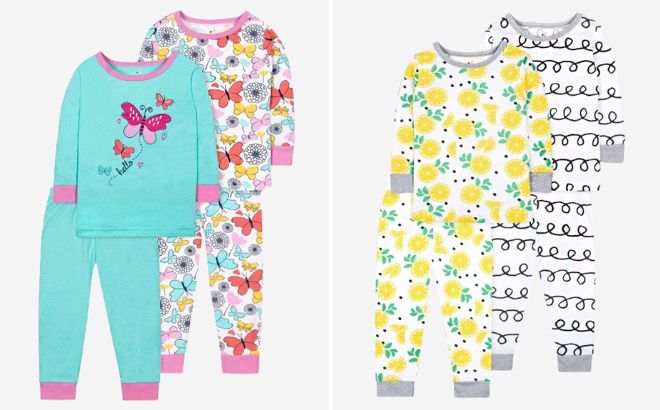 Little Star Organic Baby Toddler Girls 4 Piece Long Sleeve Shirts Pants Pajamas