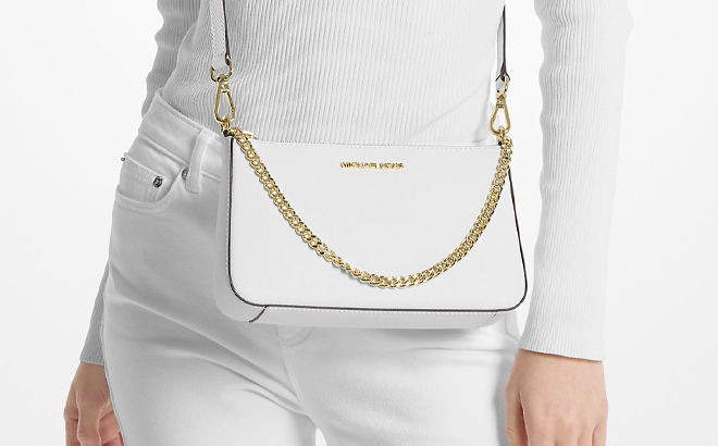 Michael Kors Jet Set Medium Saffiano Leather Crossbody Bag in White